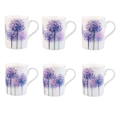 Roy Kirkham LUCY MUG-ALLIUMS, Set of 6, Bone China Ceramic, Made in England