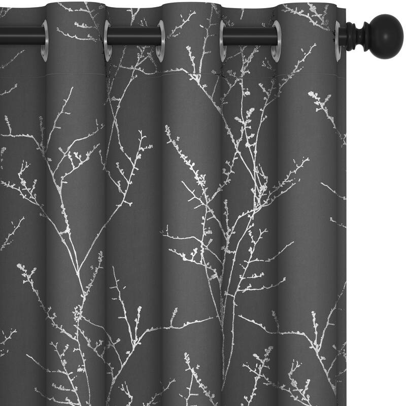 Deconovo Blackout Silver Tree Twigs Curtains(2 Panel)