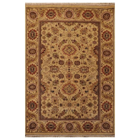 Hand Knotted Agra Light Gold Wool Traditional Oriental Area Rug (4x6) - 4' x 6'