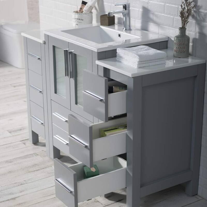 Blossom 48" Solid Wood Bathroom Vanity w/ Ceramic Sink & Side Cabinet