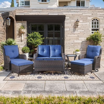 Pocassy Outdoor Sofa Swivel Chairs Table Ottoman 4 Inch Set