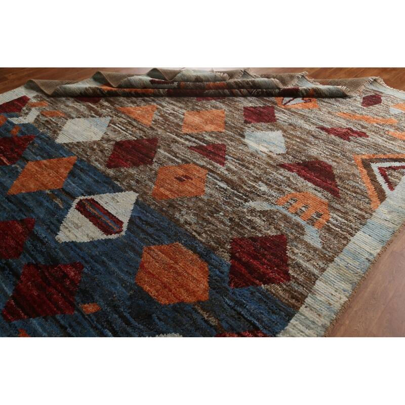 Tribal Geometric Moroccan Oriental Wool Area Rug Hand-knotted Carpet - 7'9" x 9'8"