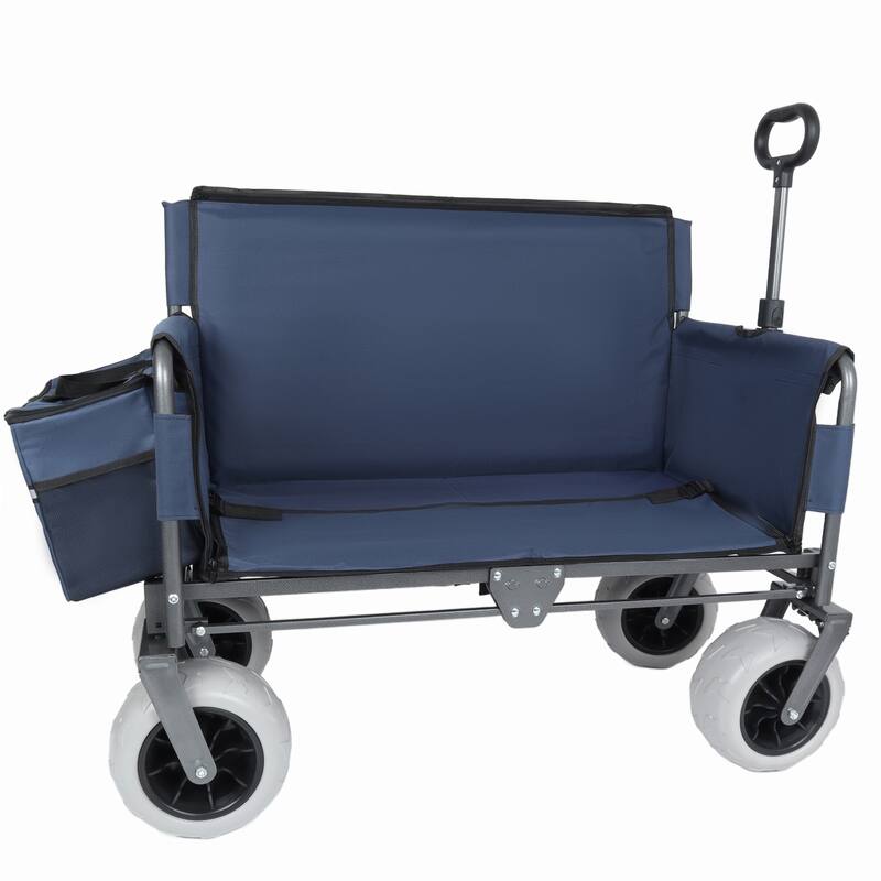 3-in-1 Folding Wagon with Bench Seat-Includes 1 ice pack, 500lbs Capacity, 9"x4" Beach Tires for Camping & Beach