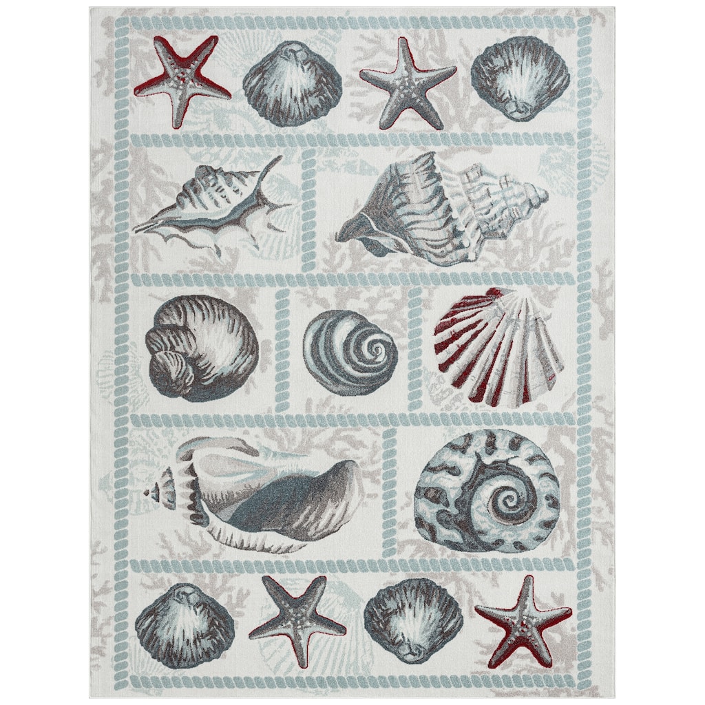 Home Dynamix Marine Sea Shells Coastal Starfish Indoor/Outdoor Area Rug