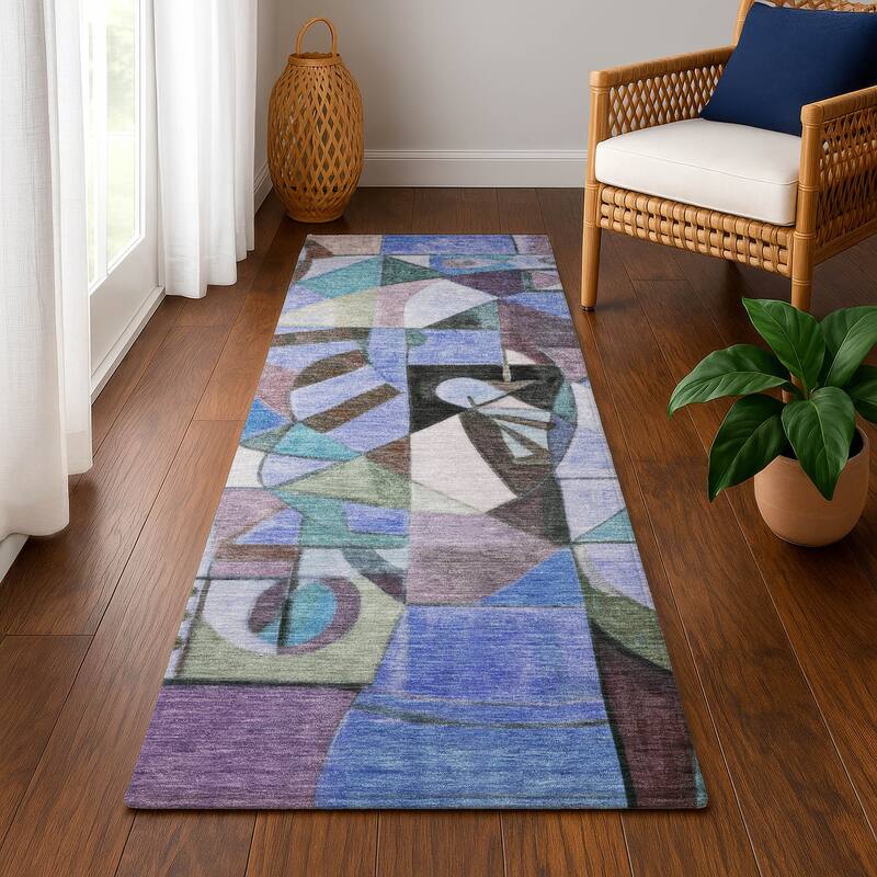 Premium Washable Super Soft Mosaic Contemporary Mayfield Rug - Green - 2'3" x 7'6"