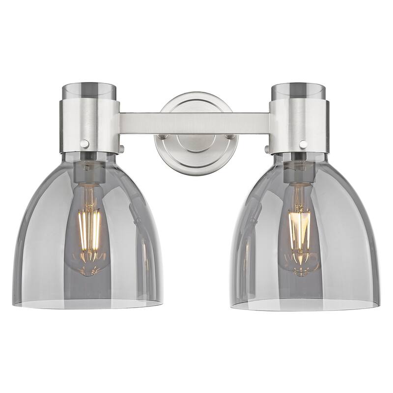 Innovations Lighting Downtown Urban - Lawton Bell - 2 Light 16" Wall-Mounted Bath Vanity Light - Satin Nickel, Light Smoke