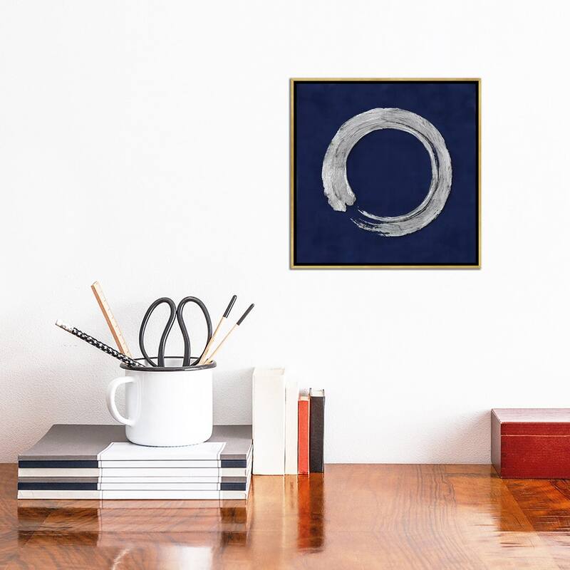 iCanvas "Silver Zen Circle On Blue I" by Ellie Roberts Framed Canvas Print
