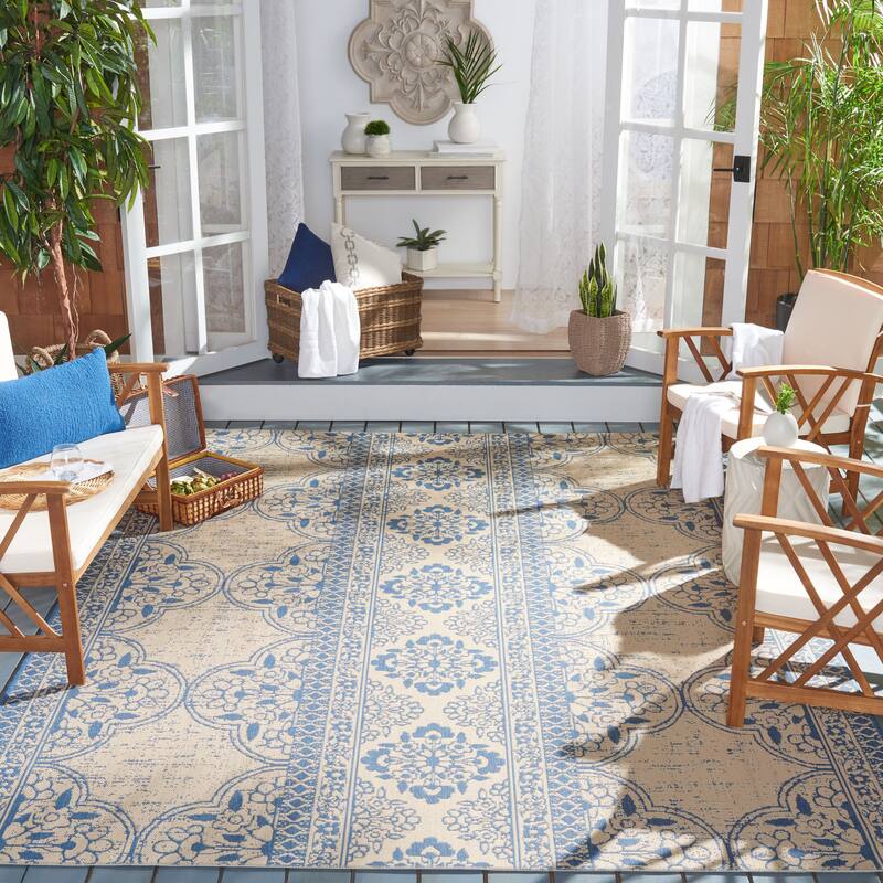 SAFAVIEH Beach House Belina Indoor/ Outdoor Waterproof Patio Backyard Rug - 8' x 10' - Blue/Creme