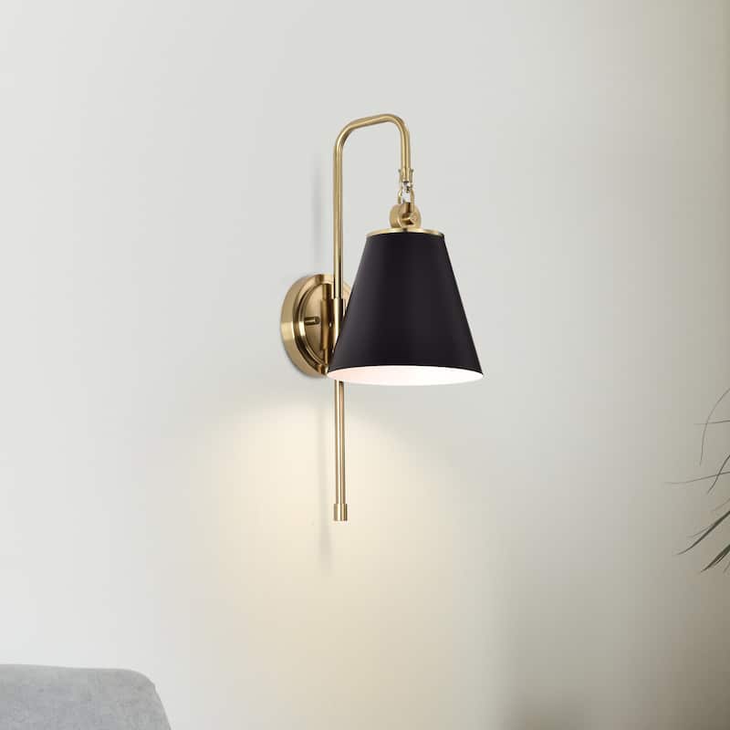 Dover 1 Light Wall Sconce Black with Vintage Brass