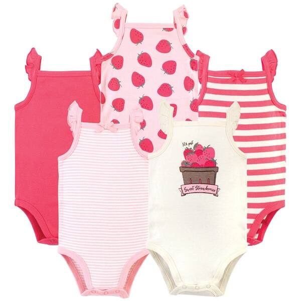 slide 1 of 1, Touched by Nature Baby Girl Organic Cotton Bodysuits 5pk, Strawberries 12-18 Months - Strawberries 5-Pack
