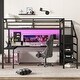 preview thumbnail 14 of 21, Full /Queen Size Metal Loft Bed with L-shaped Desk,USB,Wardrobe,LED