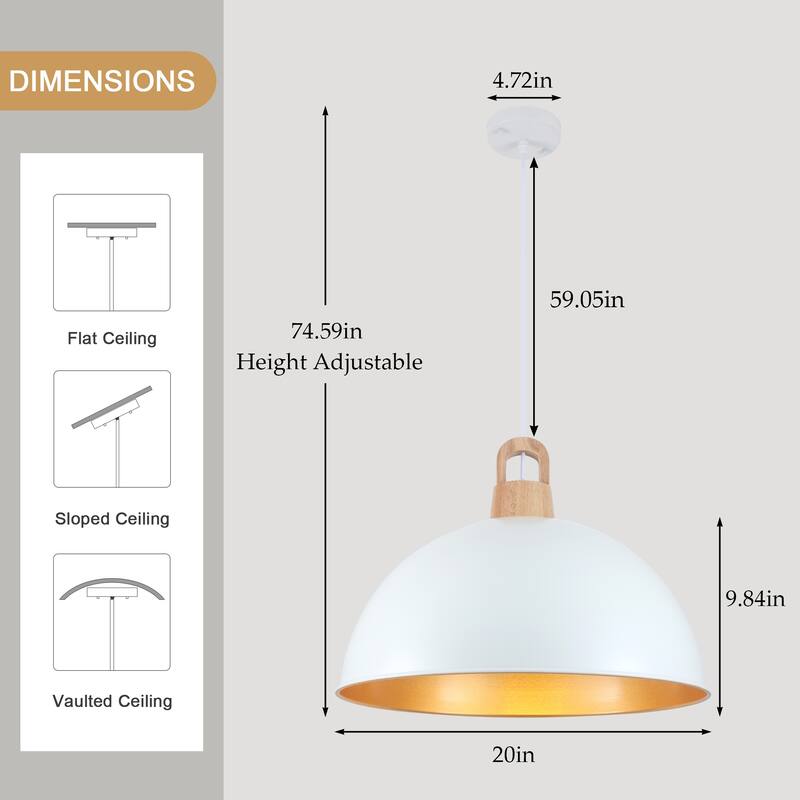 1 - light Industrial Dome Pendant Modern Hanging Lamp for Dining Room Living Room Foyer