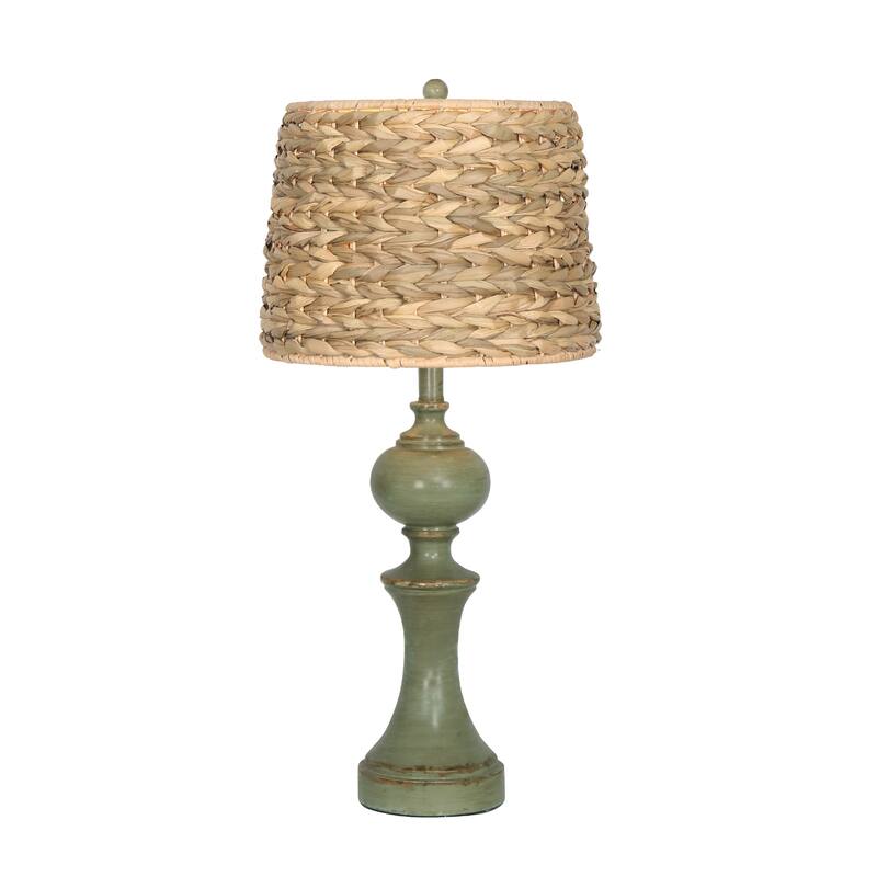 1-Light Rattan Retro Green Table Lamps