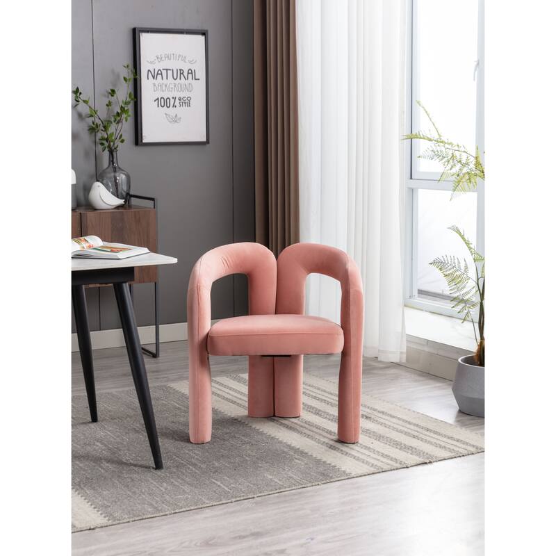 Pink Modern 25.2" Upholstered Accent Chair with Curved Circular Backrest and High-Density Foam (Set of 2)