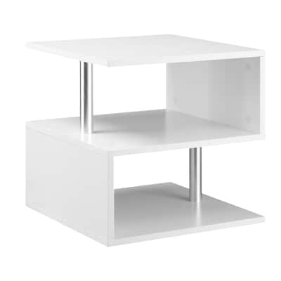 20" S-Shaped Accent Side Table with Storage Shelf and Steel Poles