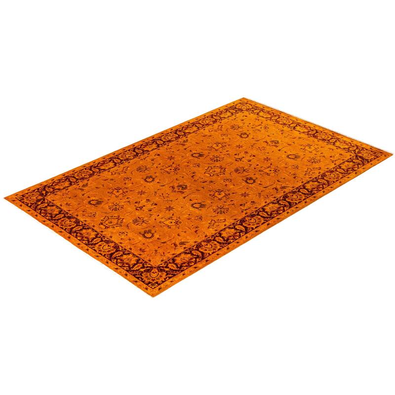 Overton Hand Knotted Wool Vintage Inspired Modern Contemporary Overdyed Gold Area Rug - 4' 7" x 7' 5"