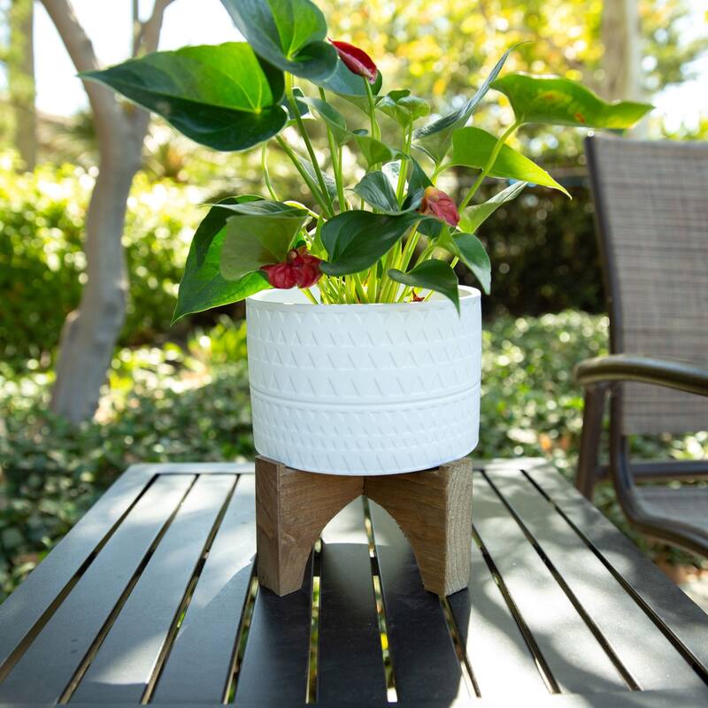 Mid-Century 7" PHARAOH Ceramic Planter on Stand - White