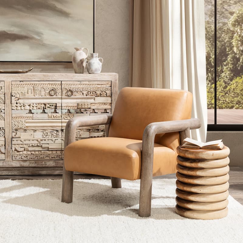 Classic Home Reyna Upholstered Fabric Accent Chair - Tan