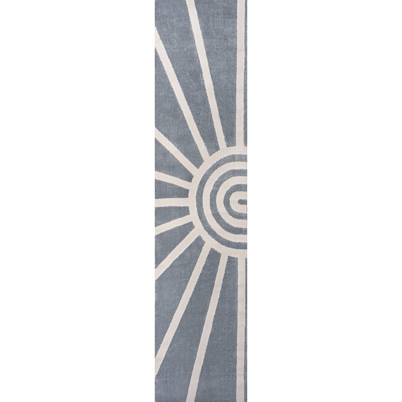 JONATHAN Y Alcina MidCentury Scandinavian Abstract Sun Two-Tone High-Low Area Rug - 2 X 8 - Blue/White