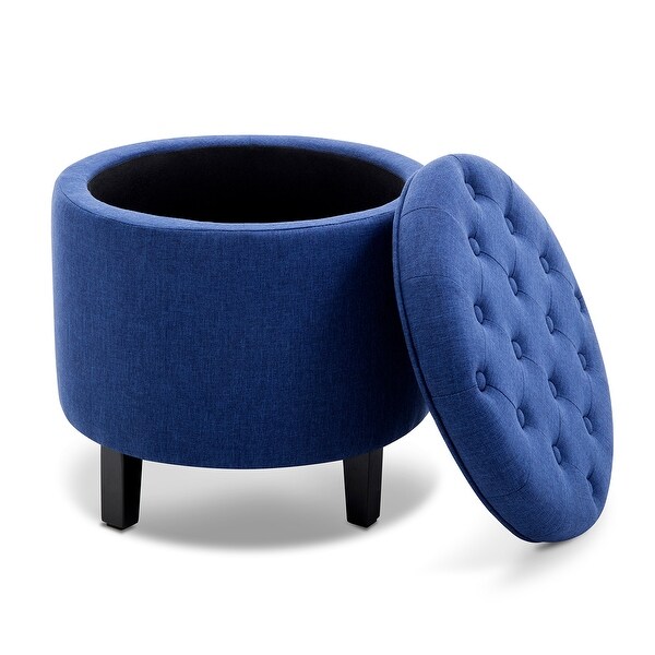 Shop Belleze Nailhead Round Tufted Storage Ottoman Large