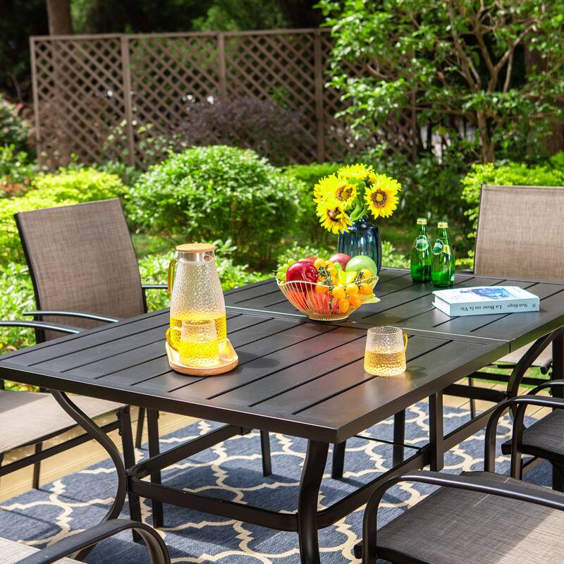 MAISON ARTS 7-Piece Patio Dining Set Metal Rectangle Table and 6 Textilene Dining Chairs