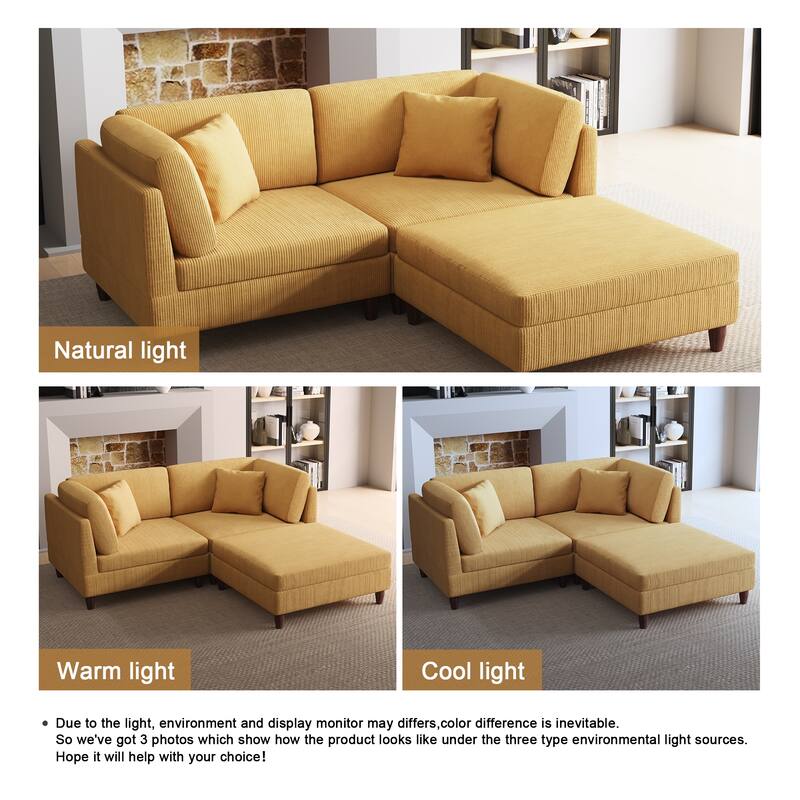 Corduroy Modular Sectional Sofa Set With Ottoman