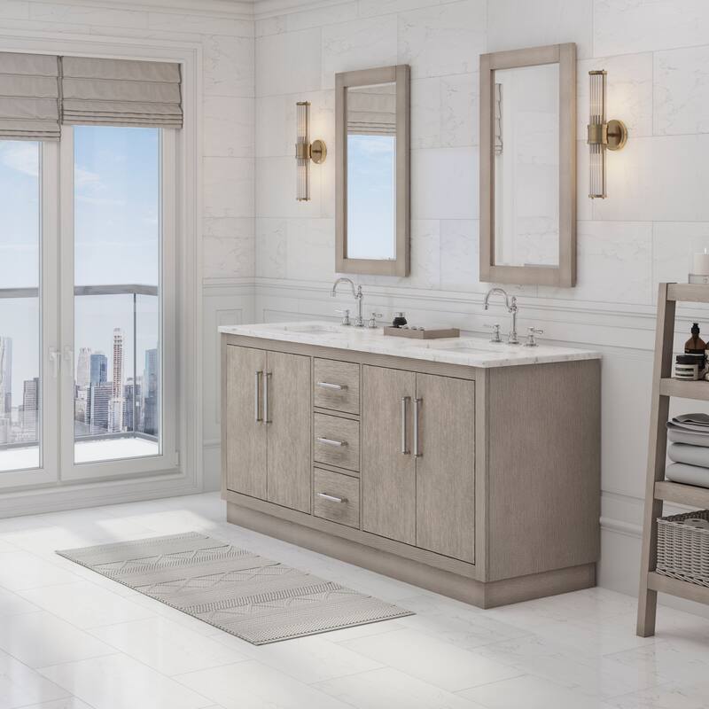 Hugo Carrara White Marble Countertop Vanity with Rectangular Mirror