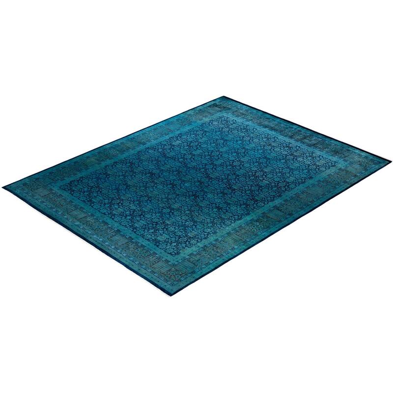 Overton Hand Knotted Wool Vintage Inspired Modern Contemporary Overdyed Blue Area Rug - 9' 2" x 11' 10"