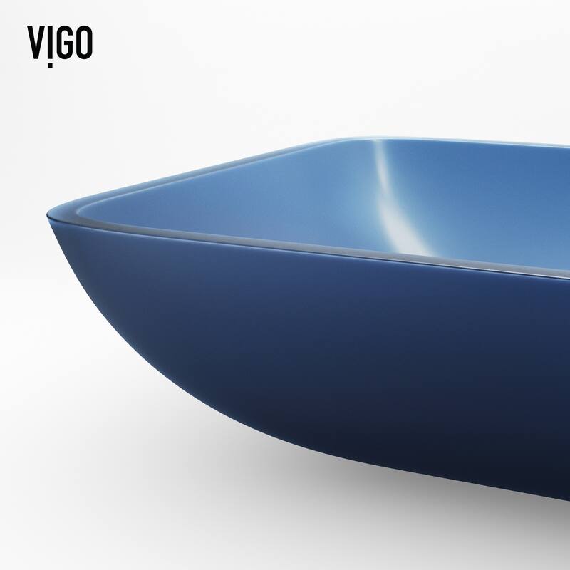 VIGO Sottile 18"L x 13"W x 4"H Glass Rectangular Vessel Bathroom Sink in Royal Blue