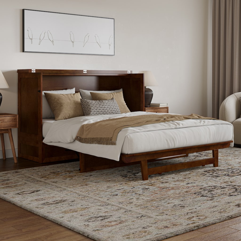 Queen Murphy Bed Chest with Charging Station, Storage Drawer, and Memory Foam Mattress