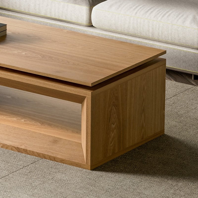 43.3" Lift-Top Coffee Table, Solid Wood Veneer Modern Accent Table with Storage and Adjustable Height
