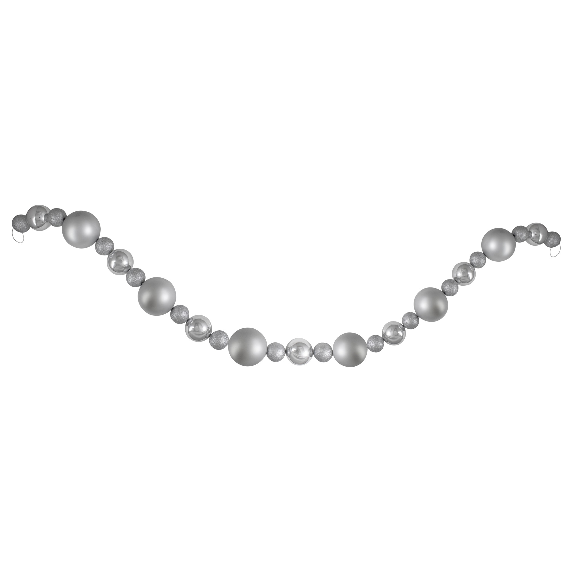 3-Finish Shatterproof Ball Christmas Garland - 6' x 4" - Silver - Unlit