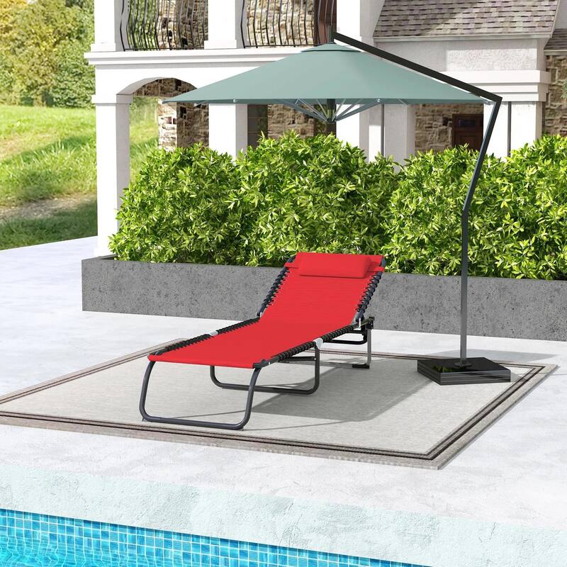 Foldable Chaise Lounge,4-Pos Recline,Trifold Portable,Breathable Mesh