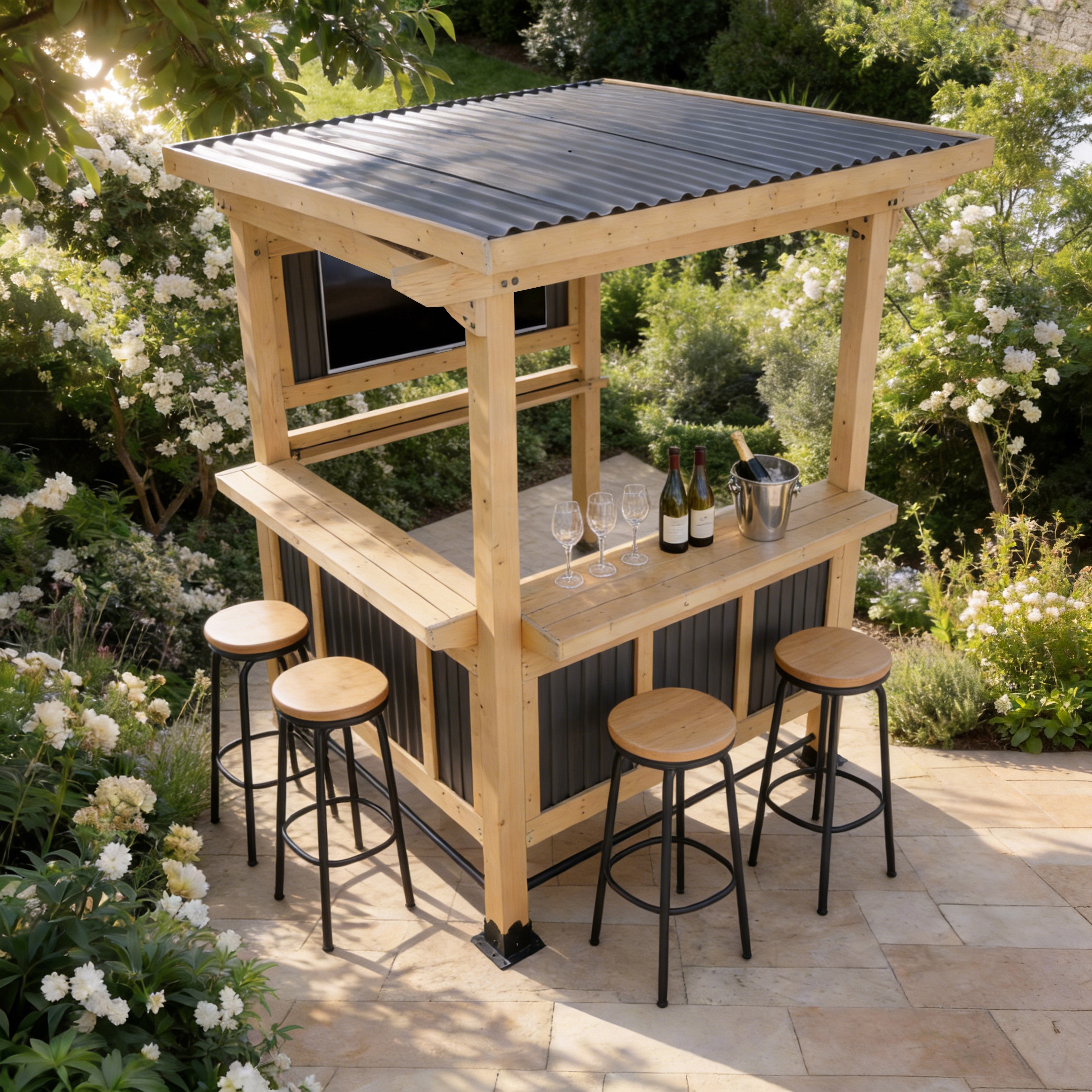 Cedar Wood Outdoor Bar Gazebo with PVC Roof, 85