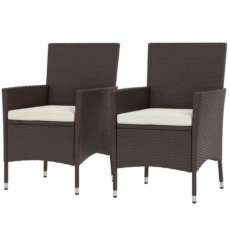 Outsunny 2 Piece Dark Coffee Rattan Chairs, Outdoor Chairs Set of 2