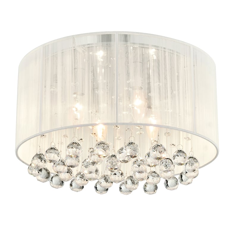 4-Light White Thread and Chrome Flush Mount with Hanging Crystals