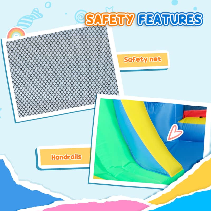 5 in 1 Inflatable Water Park for Kids with Slide Splash Pools Trampoline Basketball Hoop Durable Oxford Fabric