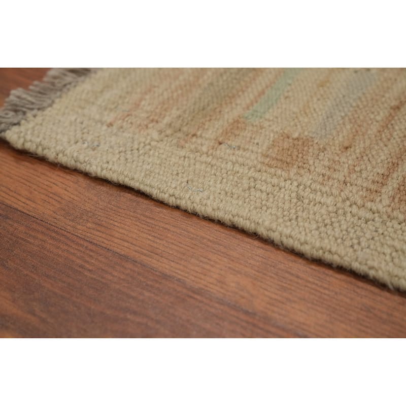 Hand Woven Oriental 100% Wool Carpet Southwestern Tribal Beige & Ivories Kilim Area Rug - 5' 11'' X 4' 2''