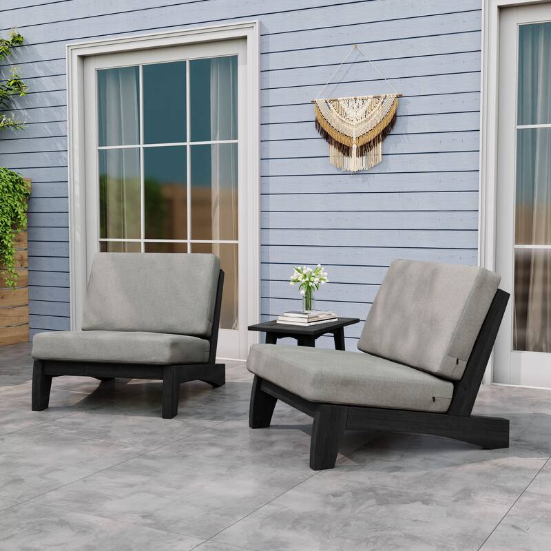 Outdoor Sectional Furniture Teak Conversation Set with Side Table - Black Wood - Light Camel/2 Chairs