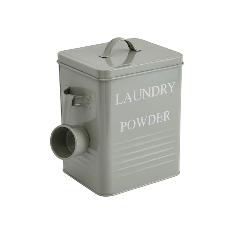 "Laundry Powder" 3 Piece Grey Metal Container with Lid & Scoop
