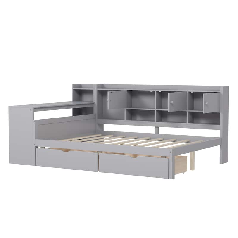 Full Size Daybed with Storage 3 Cabinets and 2 Drawers