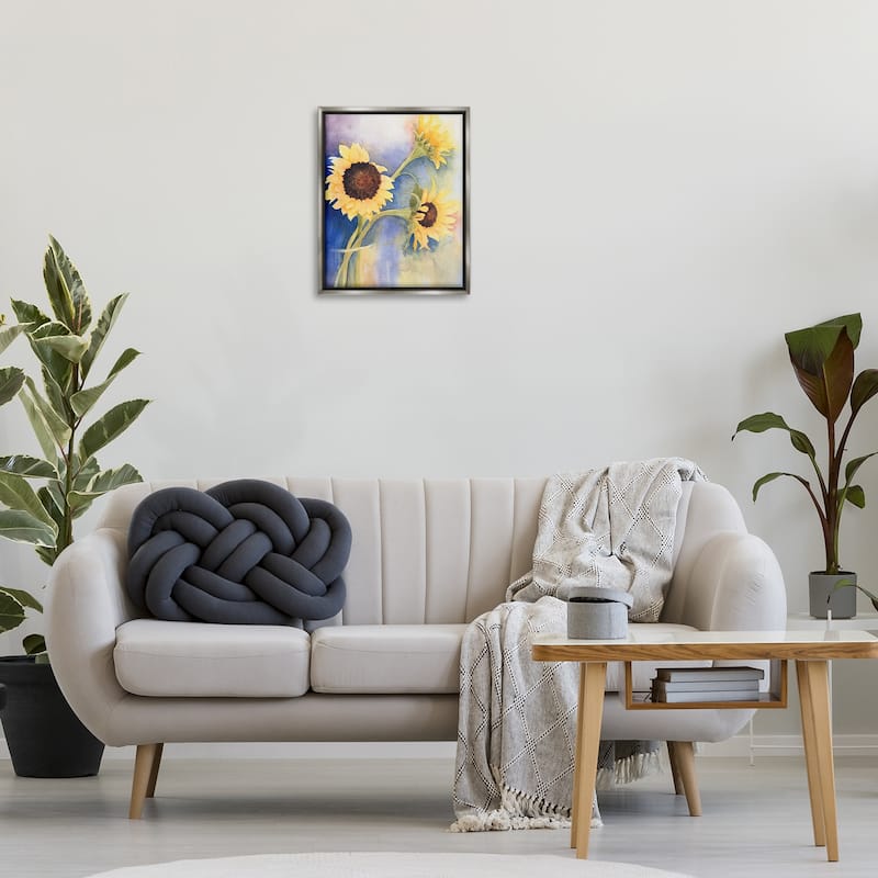 Stupell Sunflower Trio in Vase Framed Floater Canvas Wall Art Design By Stephanie Fielden