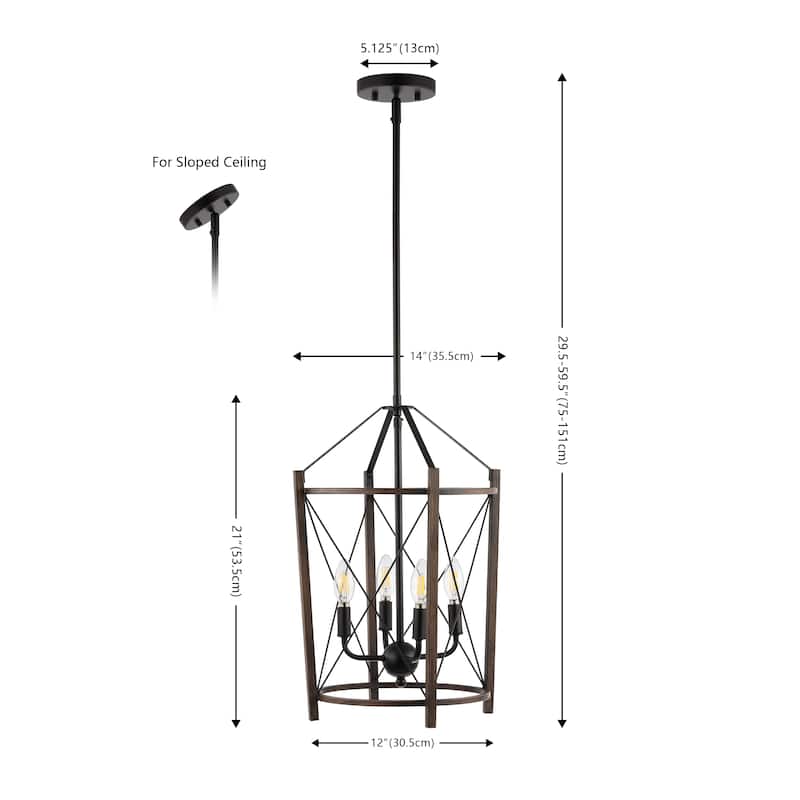SAFAVIEH Lighting Beatrise 4-Light Adjustable Pendant Chandelier (LED Bulbs Included) - Black/Brown - 14Wx14Dx60H