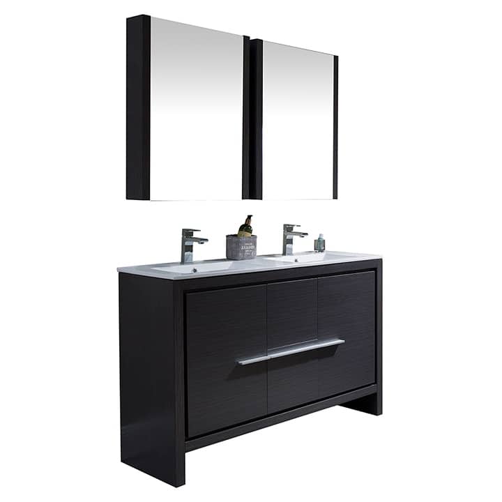 Solid Wood Bathroom Vanity with Mirror Medicine Cabinet - 48Inch - Silver Grey