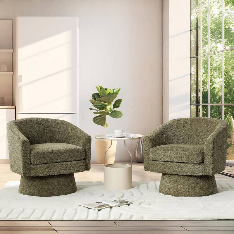 360° Swivel Accent Chair with Arms, Cozy Round Chenille Fabric