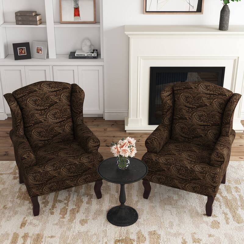 Set of 2 Elegant Living Room Wing Back Arm Chair Upholstered Accent Chair