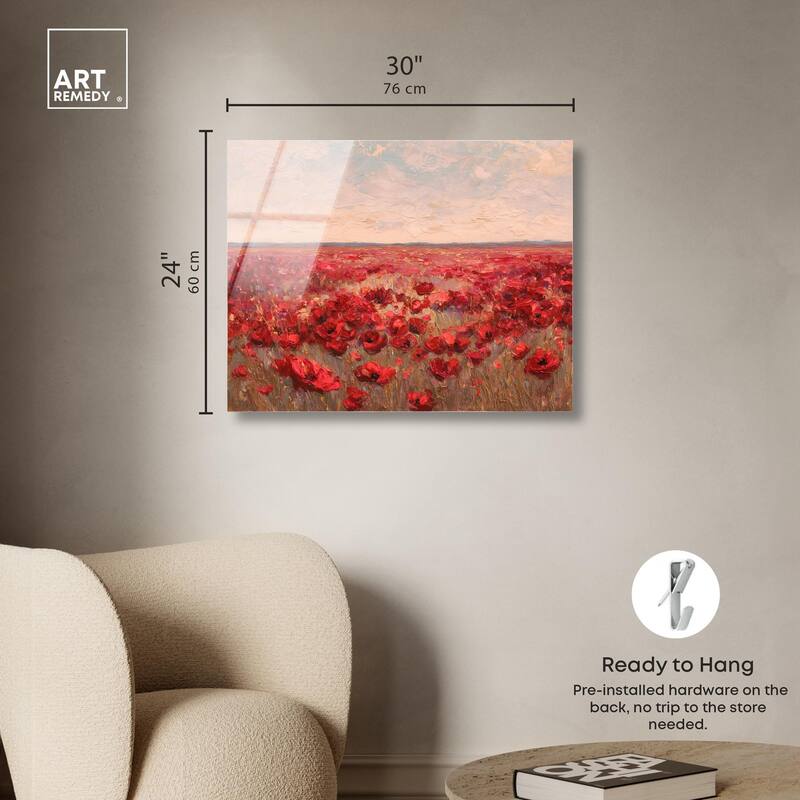 Sea of Red Poppies I Acrylic by Art Remedy, Ready to Hang