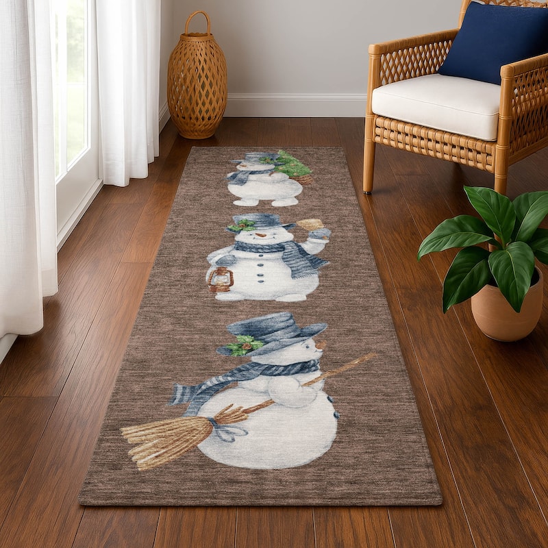 Premium Washable Super Soft Winter Holiday Snowman Mayfield Rug - Brown - 2'3" x 7'6"