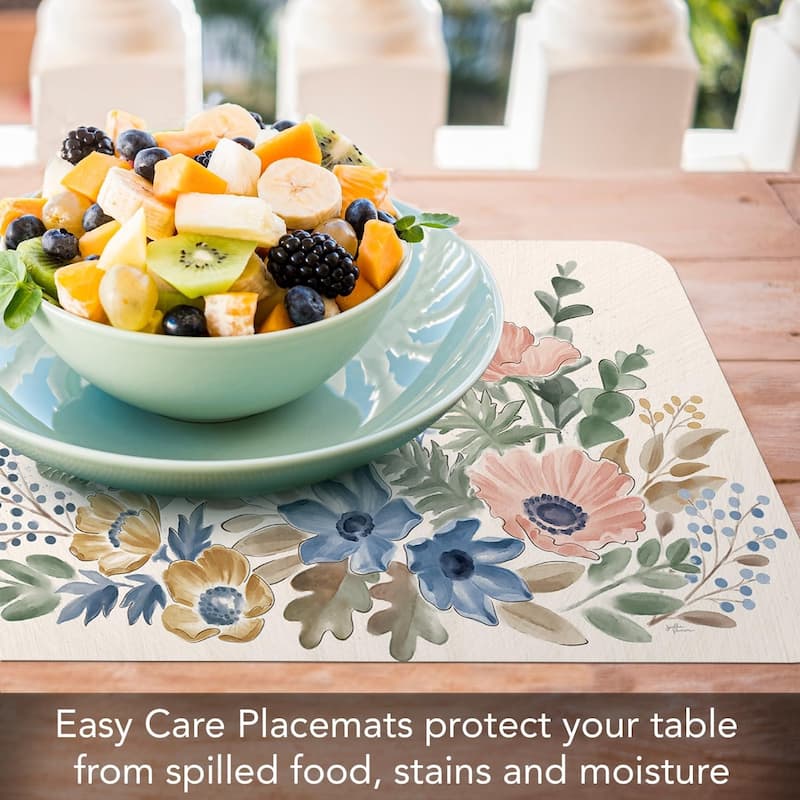 Botanical Blends 4 Pack Reversible Easy Care Flexible Plastic Placemats Made in The USA BPA Free Easily Wipes Clean
