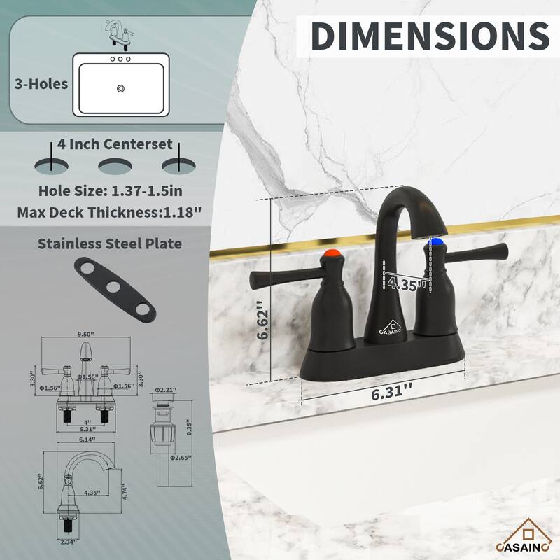 4 in. Center Set Double Handle Bathroom Sink Faucetwith Pop-up Drain